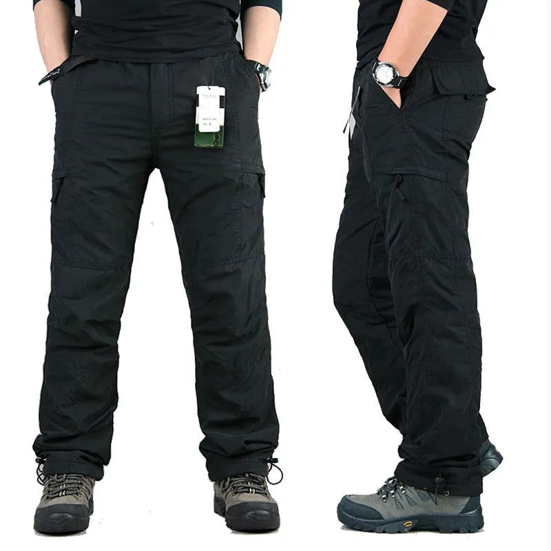 Men's thick khaki-colour velvet overalls with a straight-leg loose fit and wool lining.