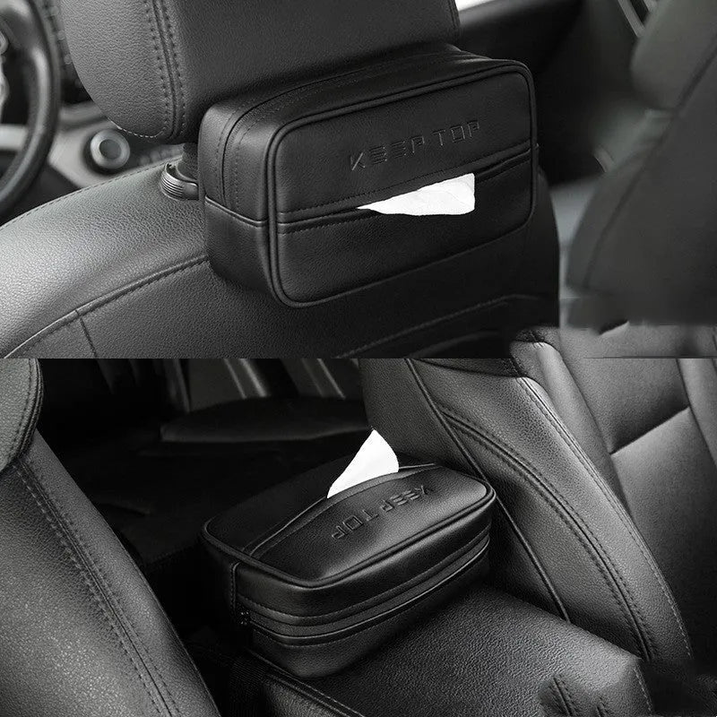Black leather car storage hanging box organiser bag with dimensions 230x110x90mm