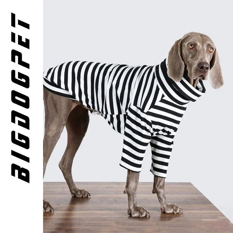Black and white thin polyester inner coat for large dogs on size chart showing M to XXXL