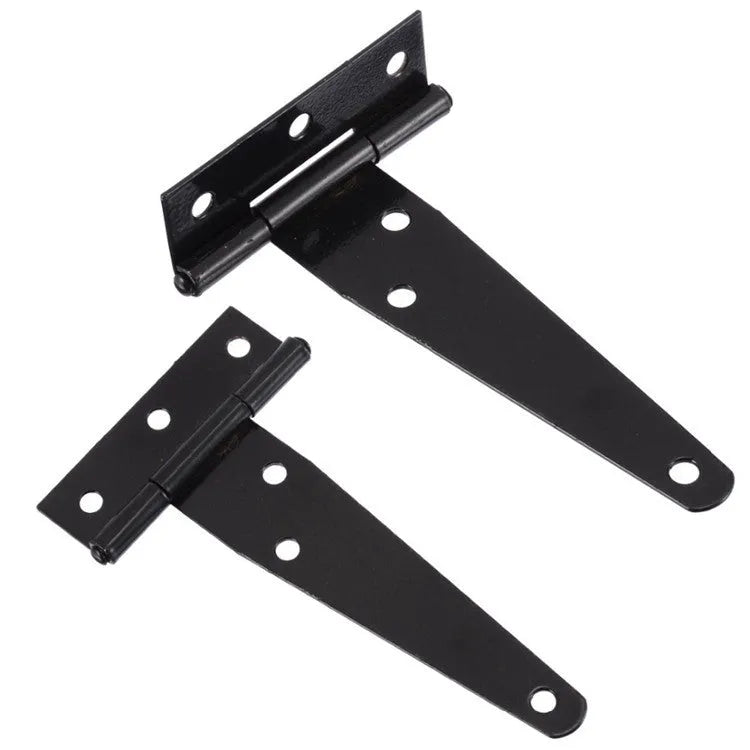 Fixed T-shaped iron hinge for wooden doors with straight arm curvature