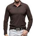 Men's cotton t-shirt with a polo collar and long sleeves in an American retro style.