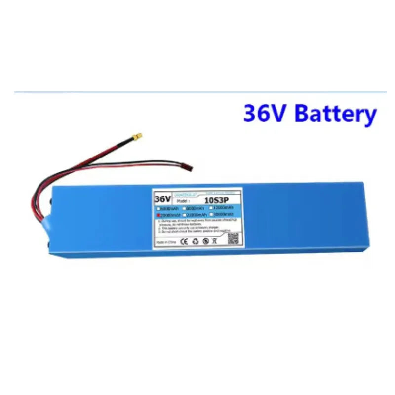 Blue 36V 30000mAh electric scooter battery pack with connectors and charger