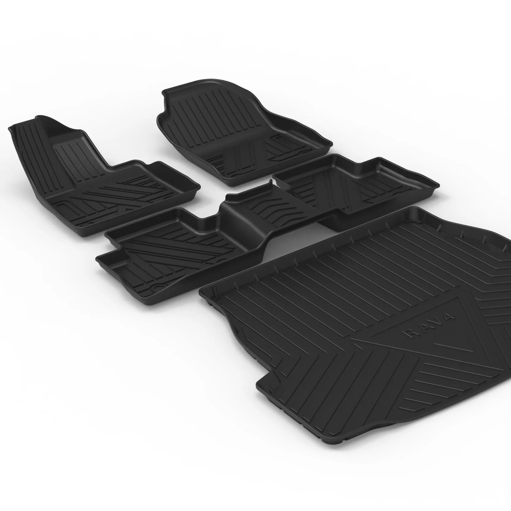 Black TPE car boot liner with carbon fibre texture pattern for specific vehicle models.