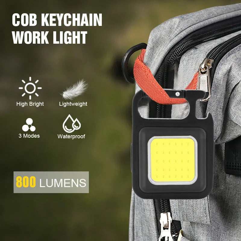 Black aluminium alloy USB rechargeable keychain flashlight with magnetic base and foldable handle