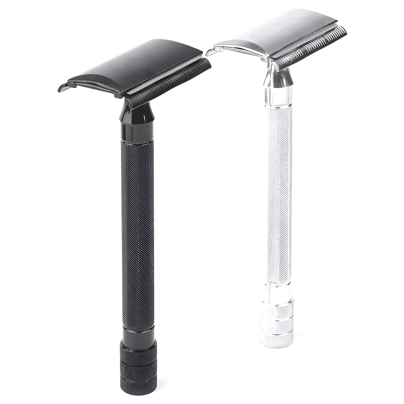 Traditional manual beard shaver with metal scraper and wooden brush grooming kit