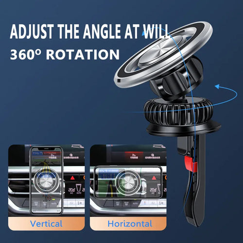 Silver car air outlet magnetic phone holder with snap-on bracket and magnetic guide plate