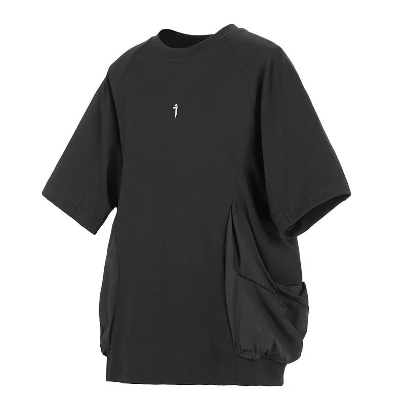 Men's loose casual cotton t-shirt with big pockets in black and grey colours