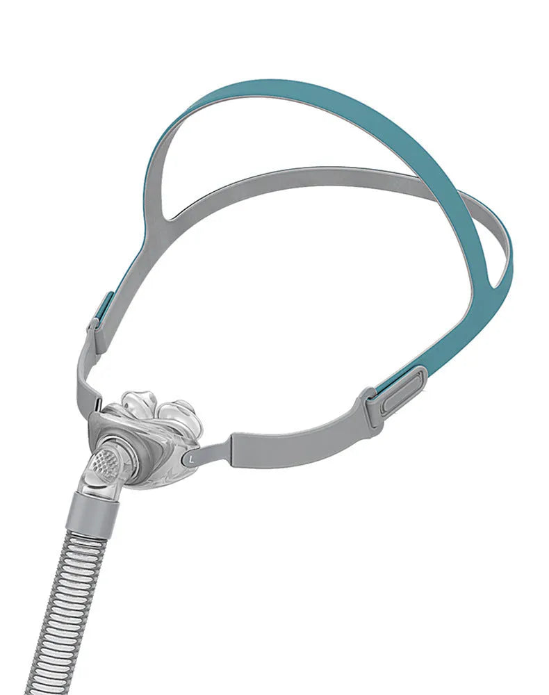 CPAP nasal pillow mask accessories kit showing silicone nose pad, cushion, and thickened headband.