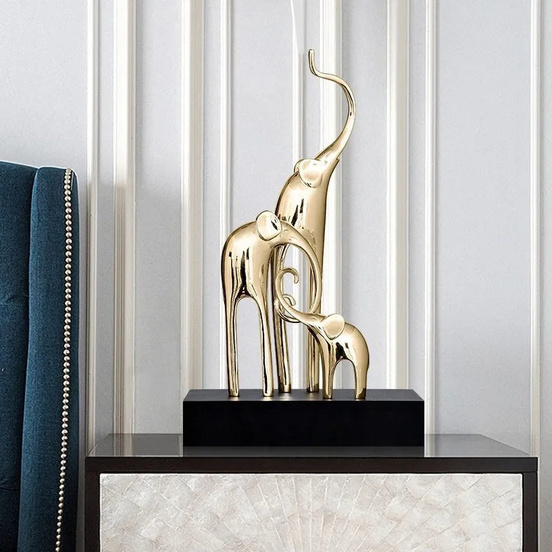 European-style elephant decorative figurine in resin and plastic with metallic or painted finishes