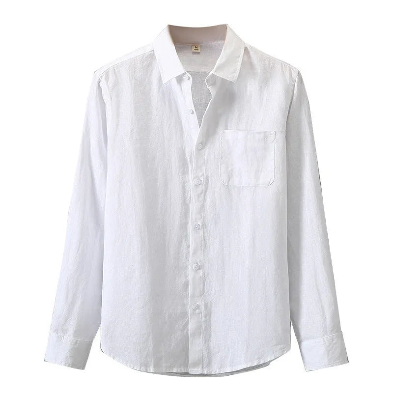 Linen long sleeve shirt in Chinese cardigan style with loose fit for sun protection