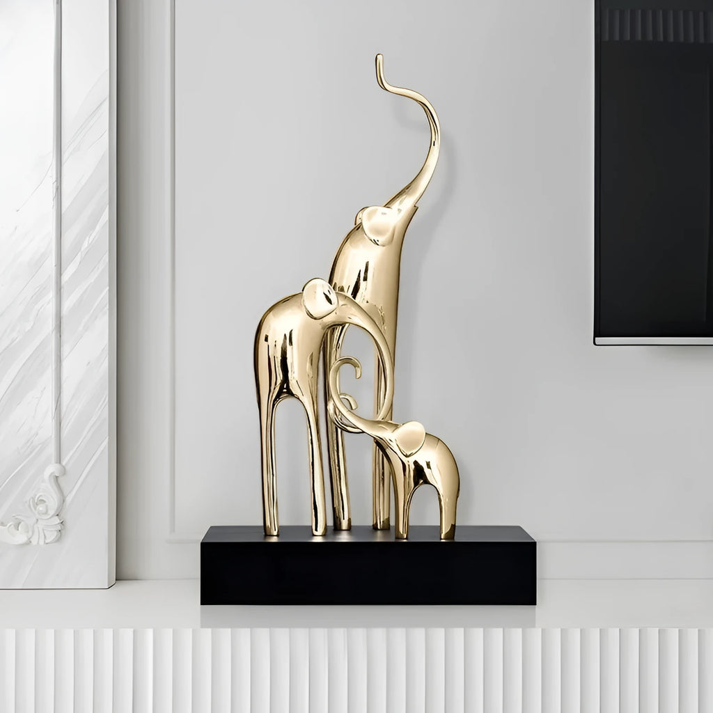 European-style elephant decorative figurine in resin and plastic with metallic or painted finishes