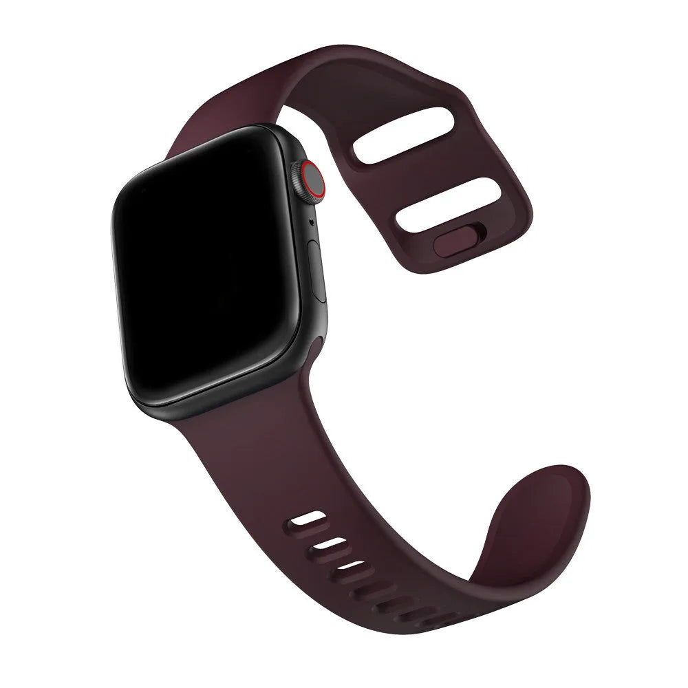 Liquid silicone Apple Watch strap in solid colour, compatible with 38mm to 44mm cases, sports band style