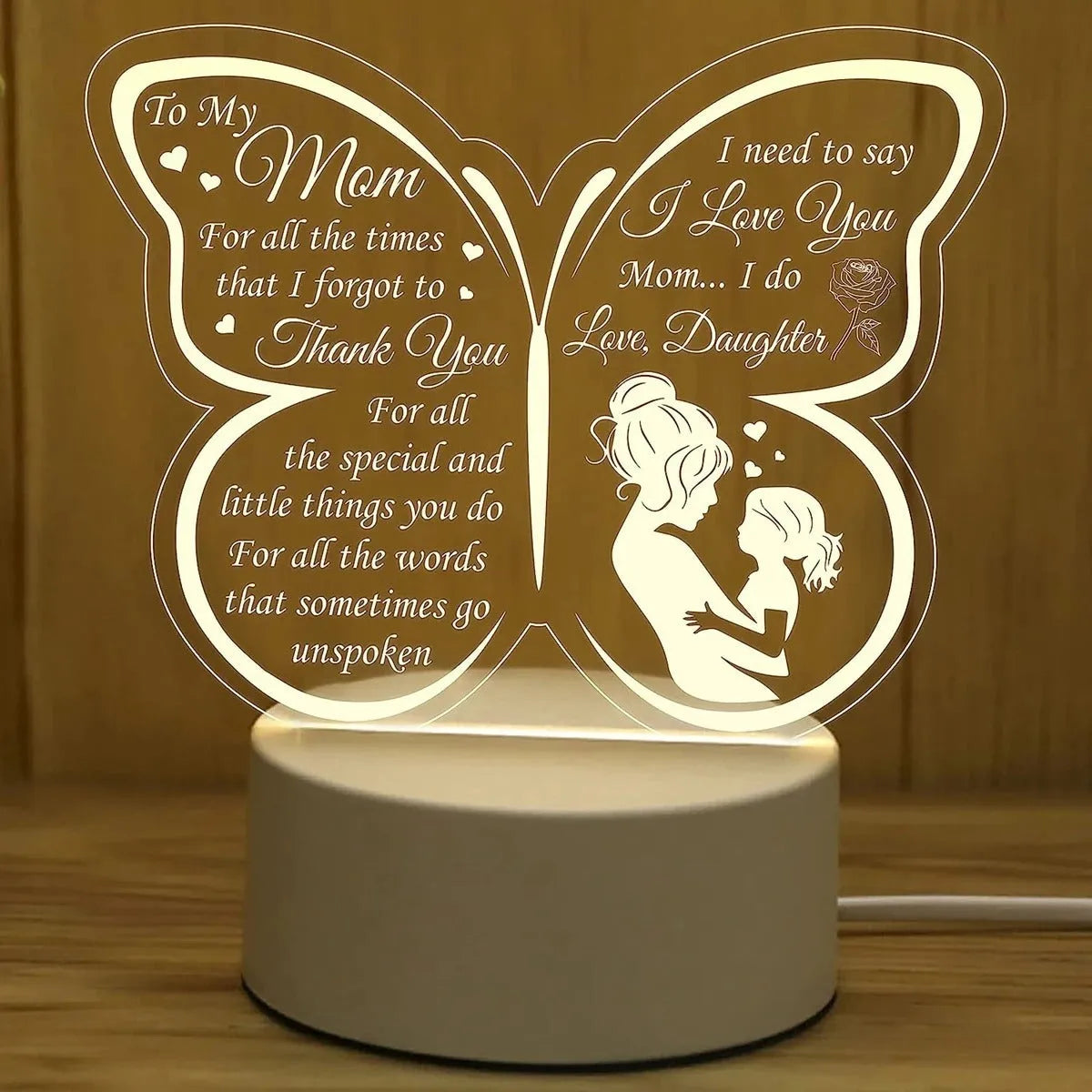 Modern heart-shaped acrylic table lamp with touch control, 160mm wide.