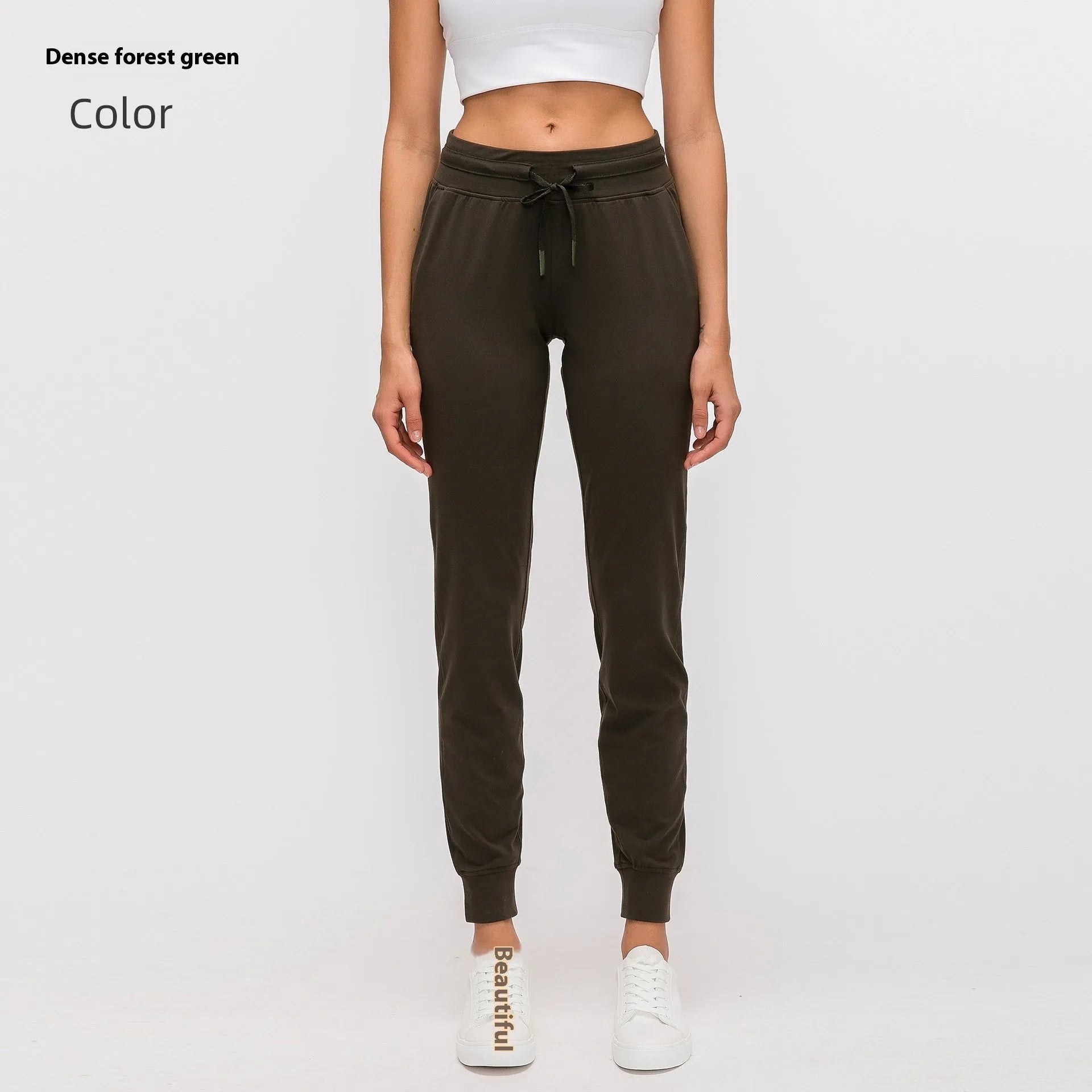Women's high waist yoga pants in Belgian Blue colour with drawstring waistband for running fitness