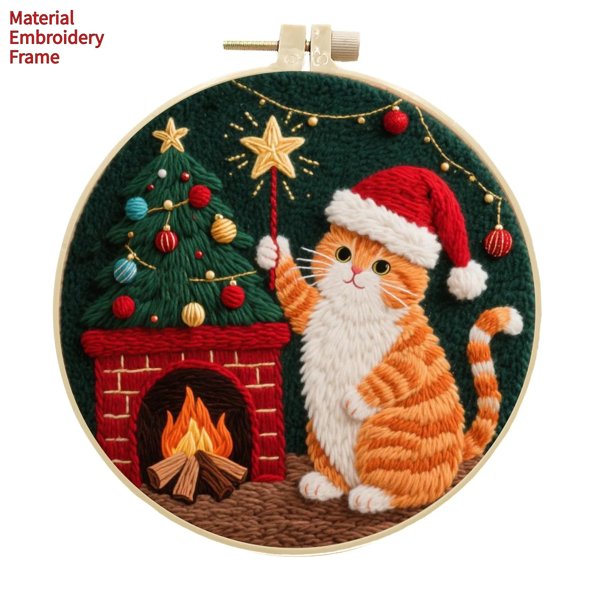 Cotton linen embroidery material package showing autumn fruit patterns for cat-themed DIY projects