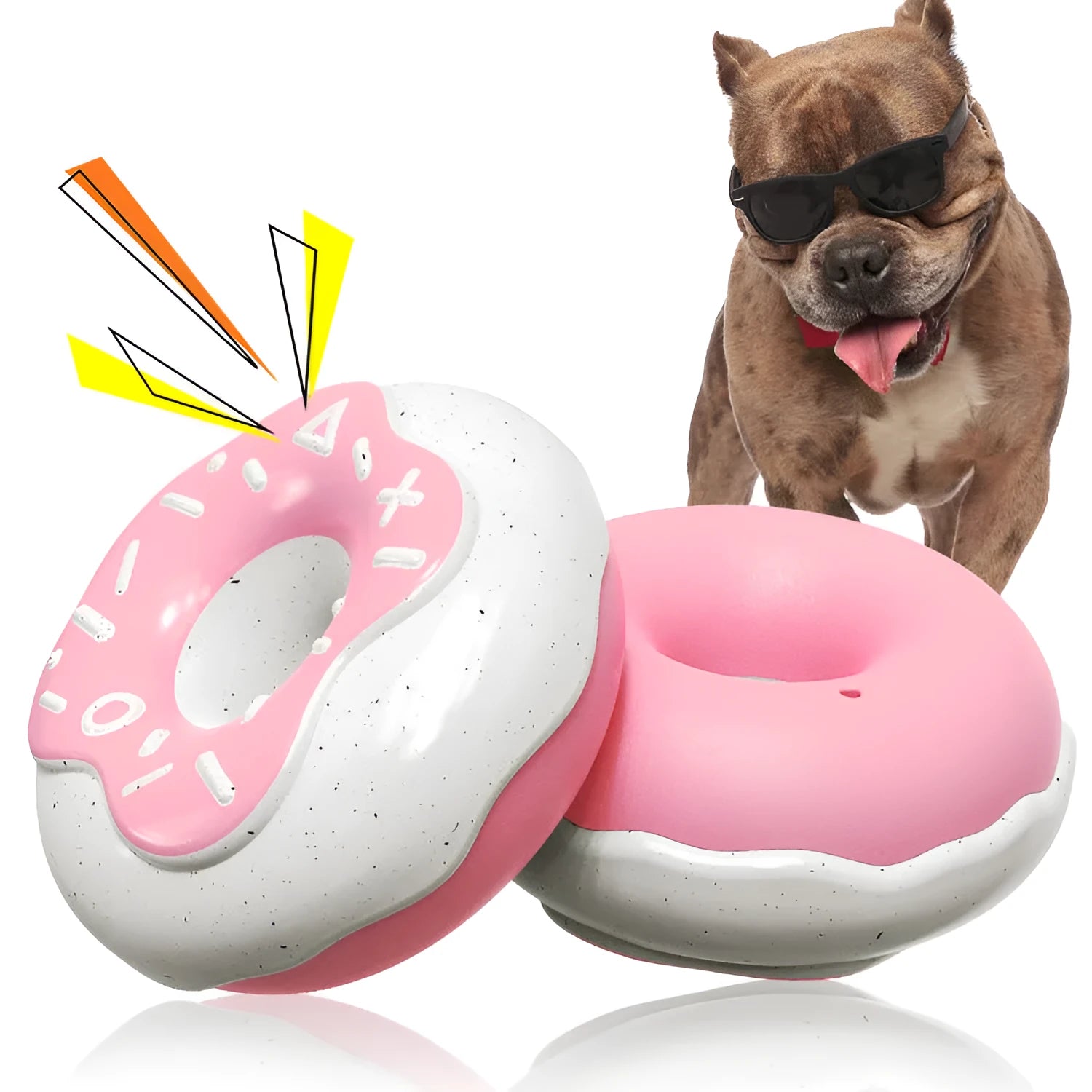 TPR molar teeth cleaning donut dog toy in chocolate, pink or yellow colours