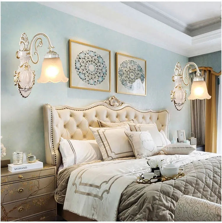 European American style wall lamp with zinc alloy body and glass lampshade, available in bronze finish