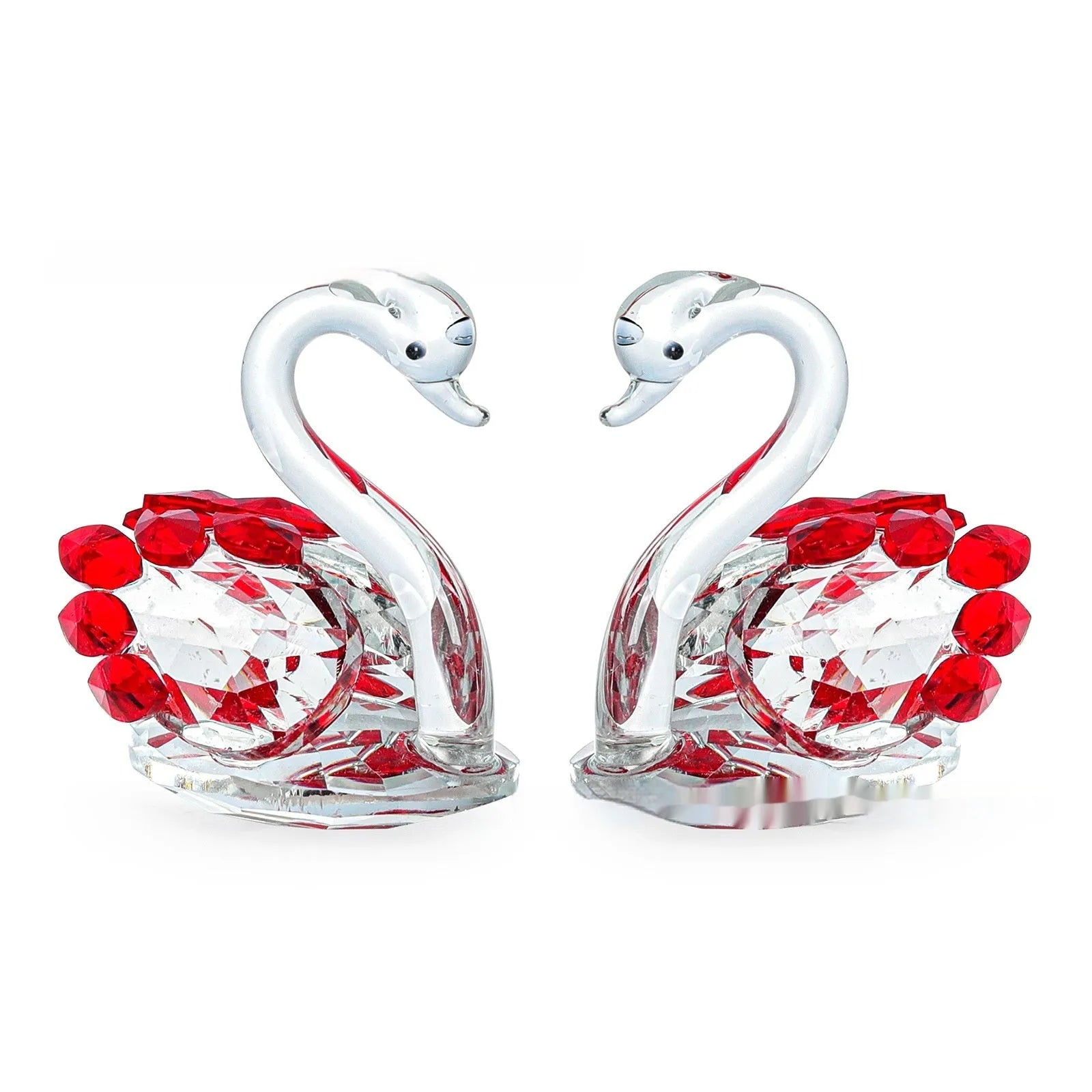 Modern white crystal swan decoration on a desk, available in red, blue, pink, and purple.
