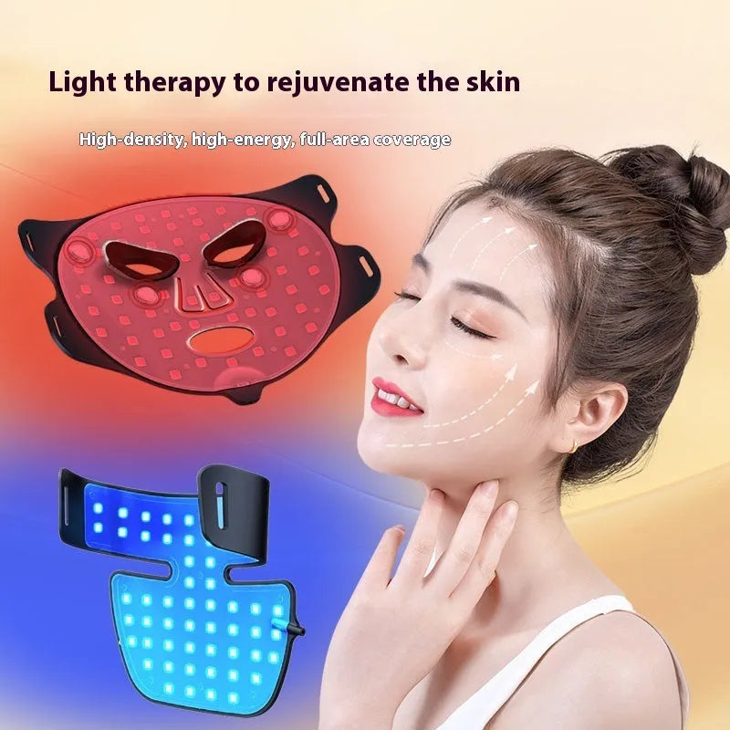 M01 Black infrared four-colour LED photon mask with neck care panel for home skincare.