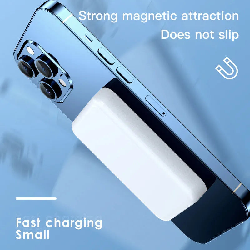 Pink magnetic wireless power bank showing dimensions and 20000mAh capacity