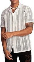 Men's white knitted short-sleeve button shirt with jacquard texture in cardigan style