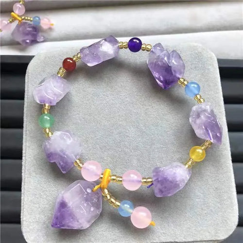 Amethyst bracelet with natural shaped beads and fu character charm for women