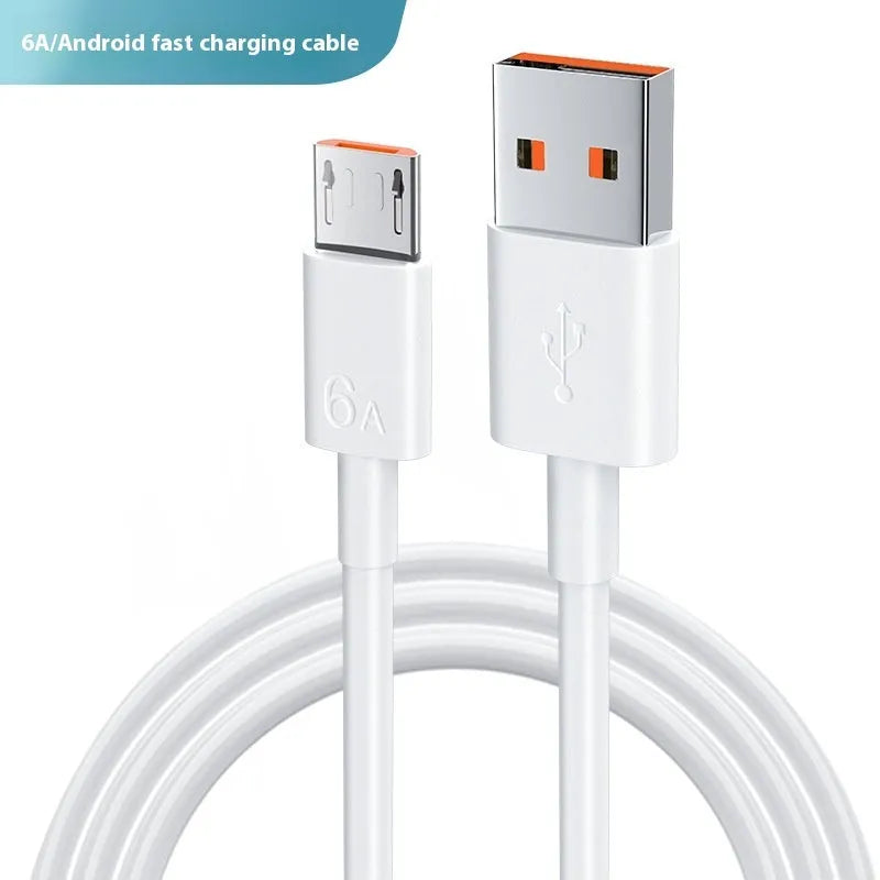 White 6A super fast charge data cable with TYPE-C, Micro USB or Lightning interface, 0.3m to 2m, PVC
