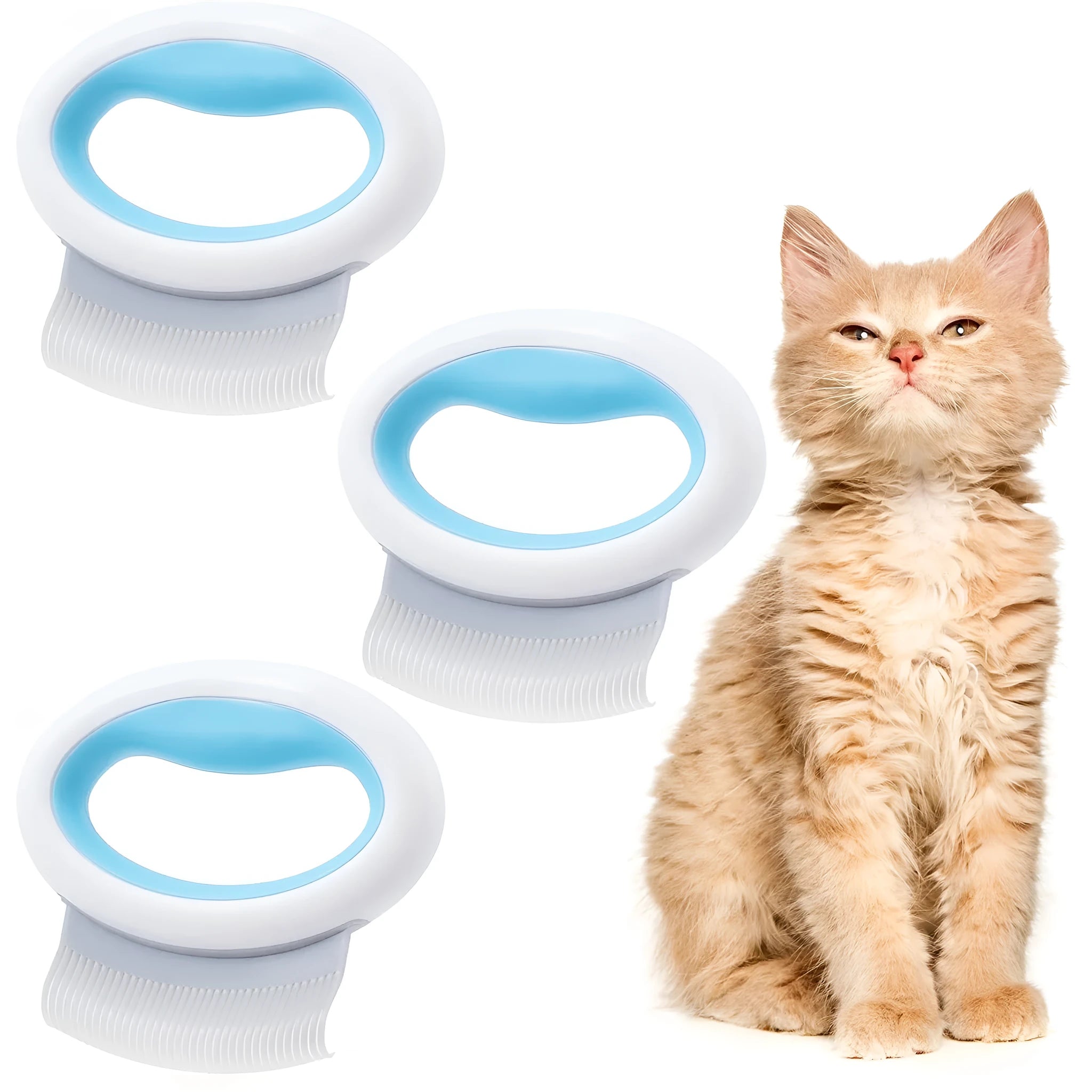 Blue plastic pet grooming comb with ergonomic handle for deshedding cats and dogs.