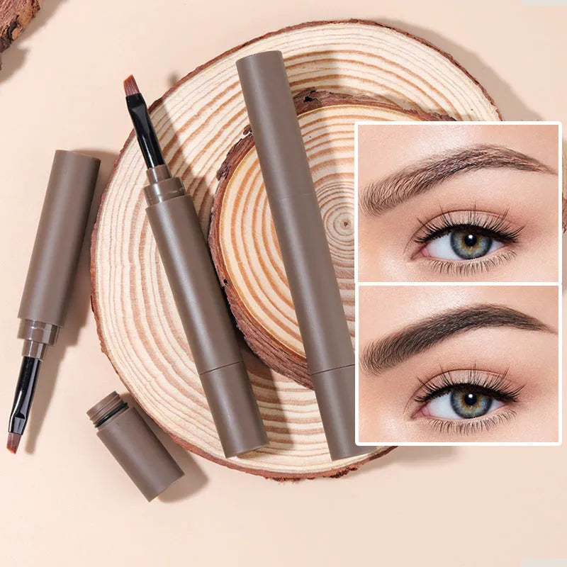 Double-headed eyebrow cream cosmetic with five shade options displayed
