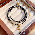 Blue sand stone three-ring women's bracelet set with gold-toned metal accents