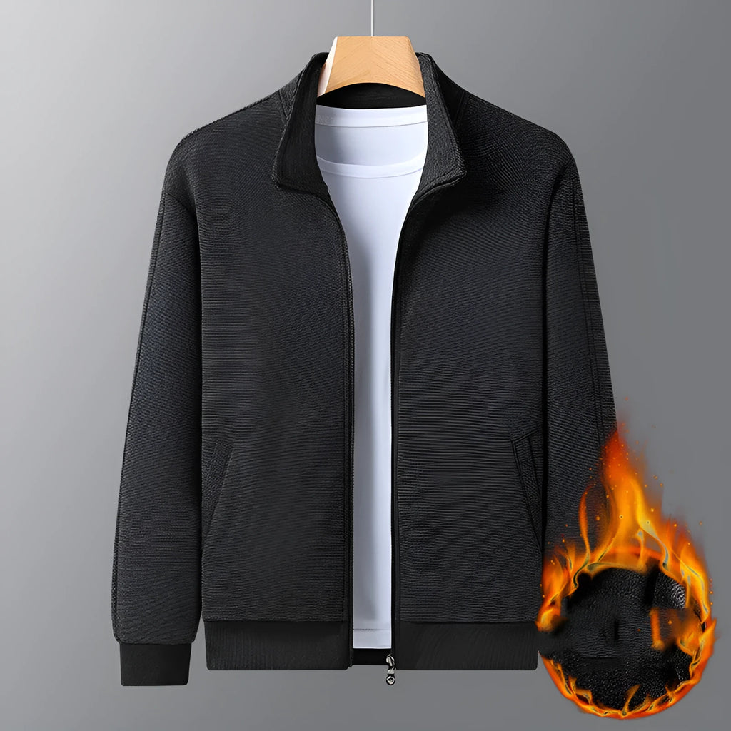 Men's casual jacket with stand-up collar, athletic fit, and front zipper in chemical fibre blend fabric