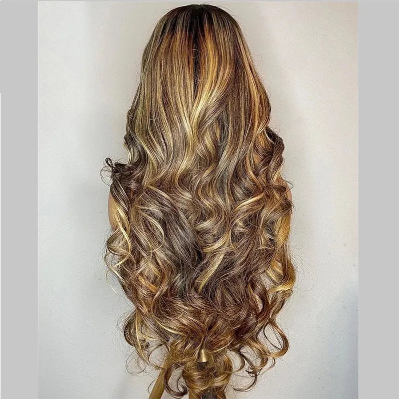 Front lace wig with gradient colour long curly hair that can be straightened flat