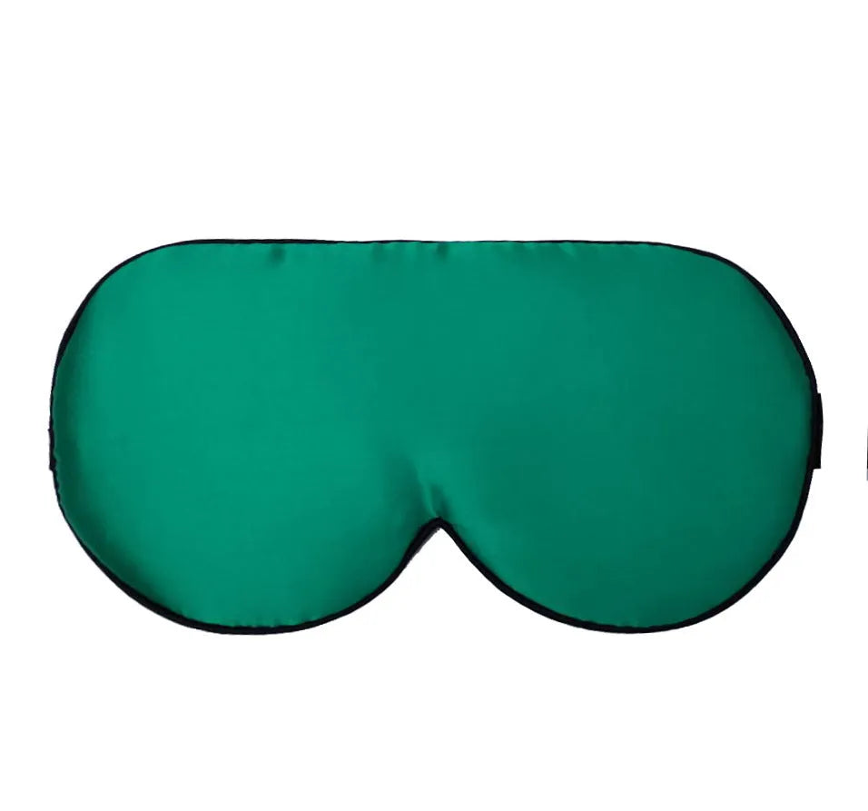 Double-sided mulberry silk eye mask in multiple colour options showing embroidered printed design