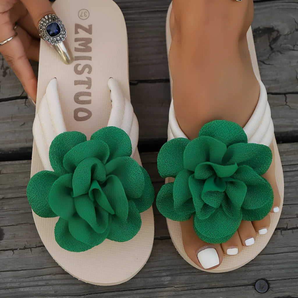 Plus size women's casual PU slippers in green, rose red, or beige with round toe.