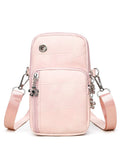 Mini vertical PU phone bag with polyester lining and sandwich pocket in black brown pink water blue