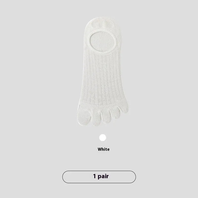 Men's five-finger antibacterial invisible socks in modal fabric, shown in khaki colour.