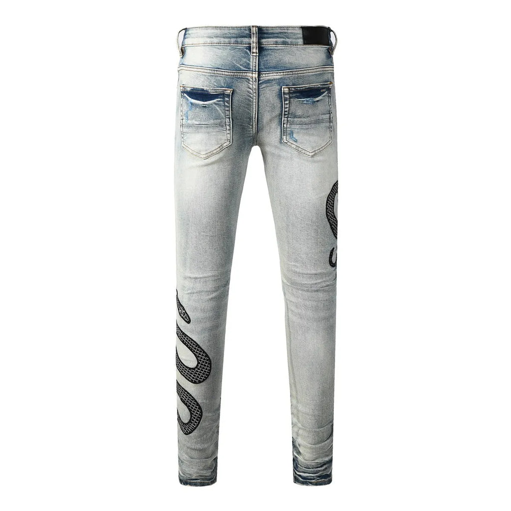 Wash distressed skinny jeans in 8934Blue colour with button fly closure and mid waist design
