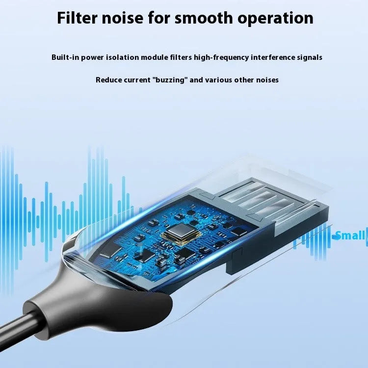 NAI USB car Bluetooth sound receiver with USB-A and 3.5mm connectors on PU-coated spring cable