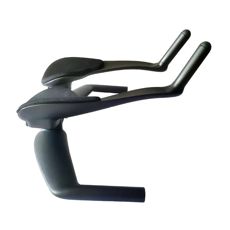 Matte black carbon fibre TT handlebar for time trial and triathlon bikes on a road bicycle.