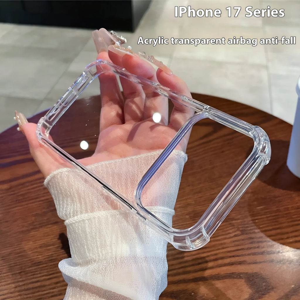 Transparent PC airbag phone case for iPhone, shockproof and drop-resistant, simple style