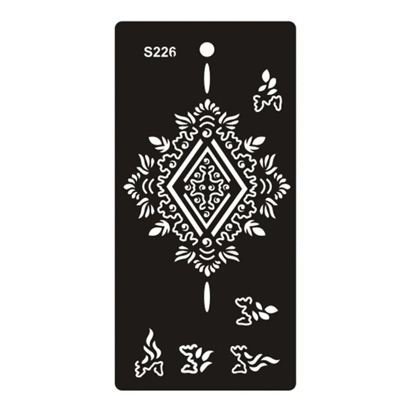 Sheet of hollow geometric pattern temporary tattoo stickers in various colours on water transfer paper.
