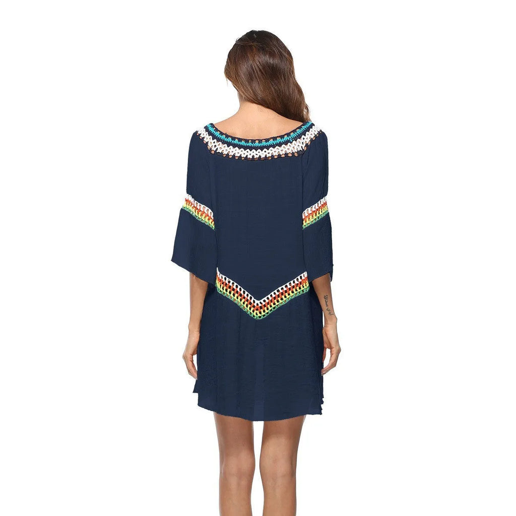 Crocheted beach cover-up clothing for women in apricot colour
