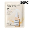Single-use 30g gel facial sheet mask with hyaluronic acid and collagen.