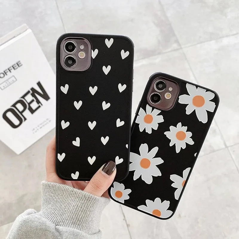 TPU phone case with all-inclusive lens cover and multi-flower chrysanthemum painted design for iPhone