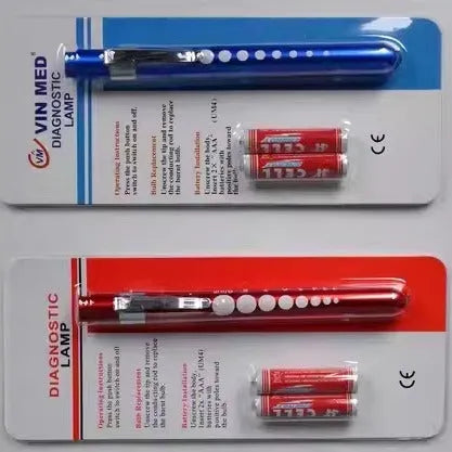 Ultra-thin aluminium alloy LED pen light for pupil observation and dental use, with pen holder, in choice of colours