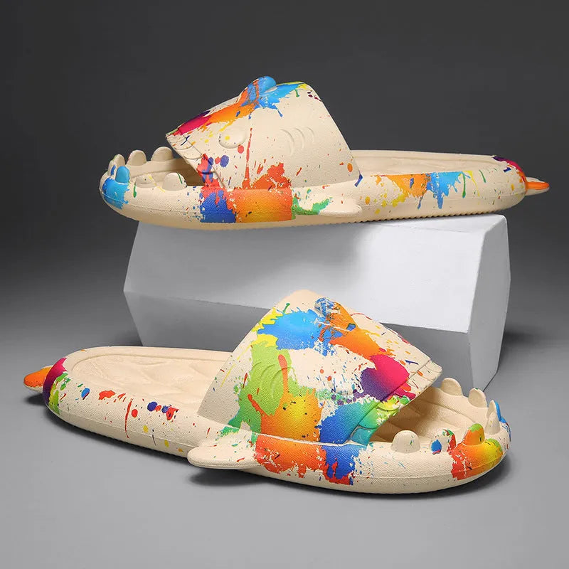 EVA home slippers with shark design in open toe style available in multiple colours