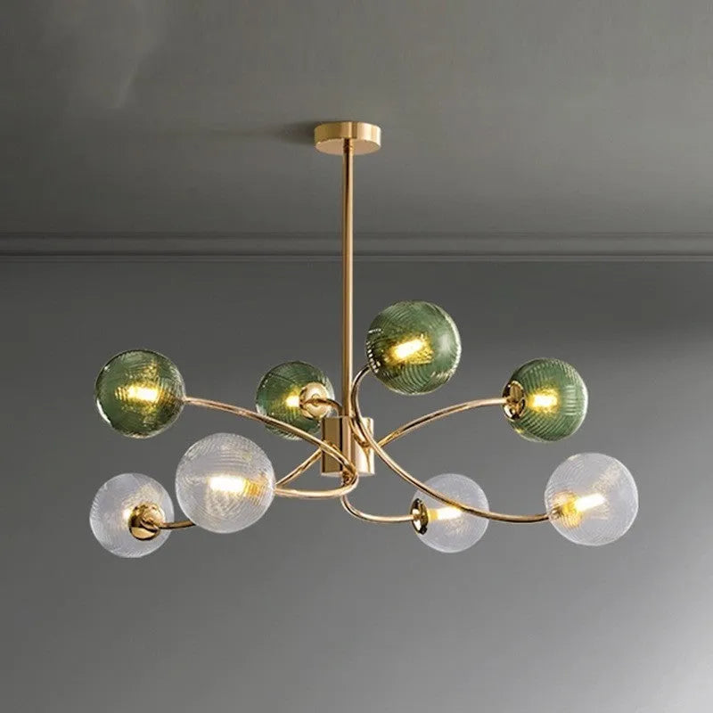 Modern Nordic living room chandelier with green clear lights in adjustable 84-120cm size