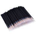 Pack of 100 black disposable eyeliner brushes with fine pointed tips and individual plastic sleeves.