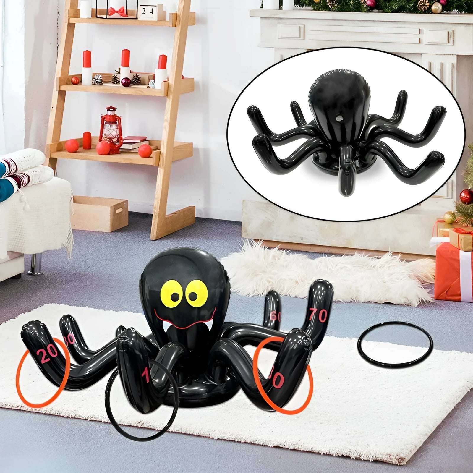 Colourful PVC inflatable ferrule throwing toy in Halloween octopus design for children's games.