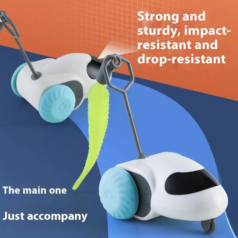 Smart running car electric toy for cats in light grey blue and summer orange colours
